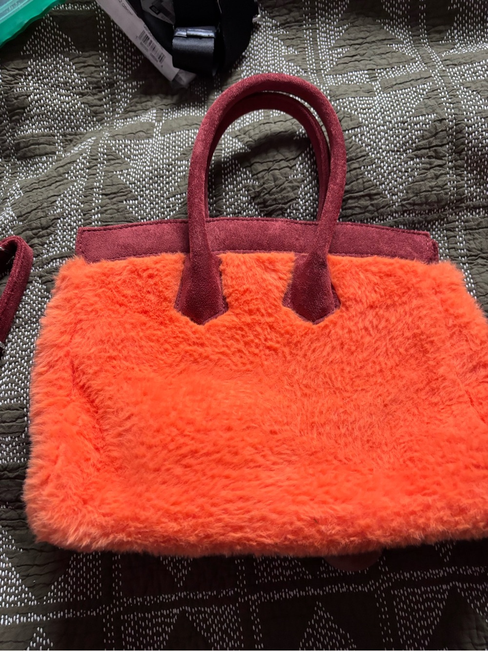 Plushkin Jellykin Orange Fuzzy Crossbody Bag with Maroon Accents - Picture 3 of 5